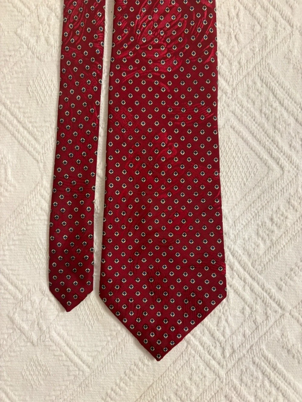 Vintage Florence & K Inc. Burgundy Silk Geometric Pattern Men's Tie